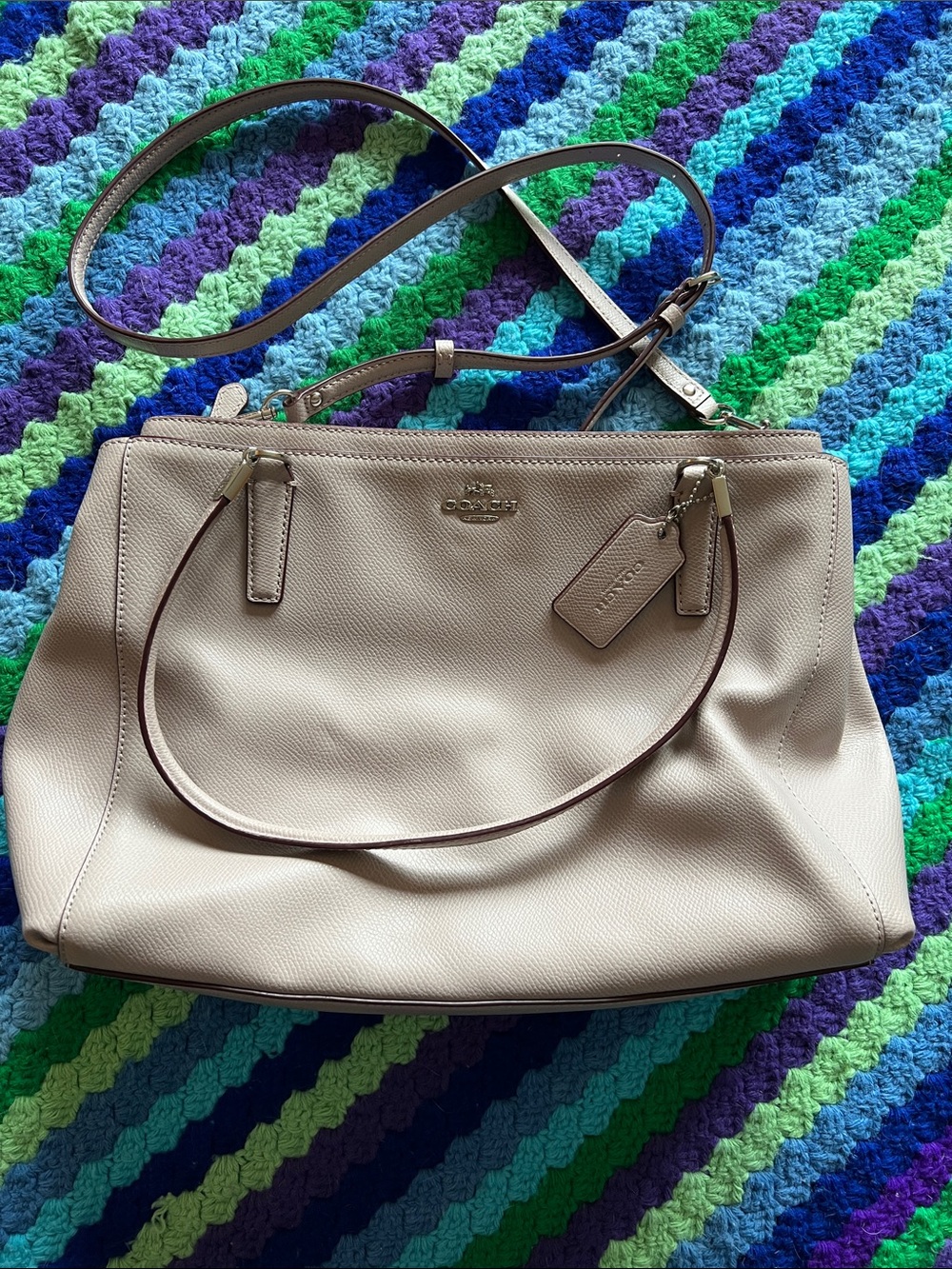 Coach Christie Carryall Pebbled Leather Satchel Bag in Light Beige